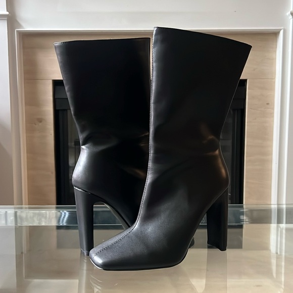 Boohoo Black Square Toe Heeled Boots, 9 - Picture 1 of 9